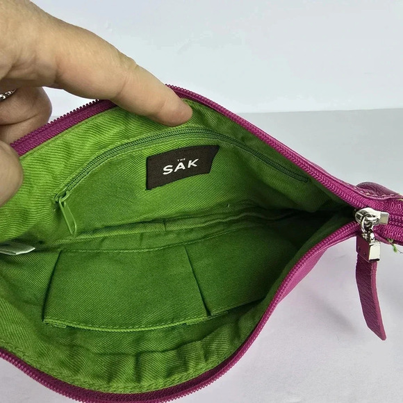 The SAK Hot Pink Leather Shoulder Bag Heart Shoulder Strap Multi Color Stitching - Picture 10 of 12